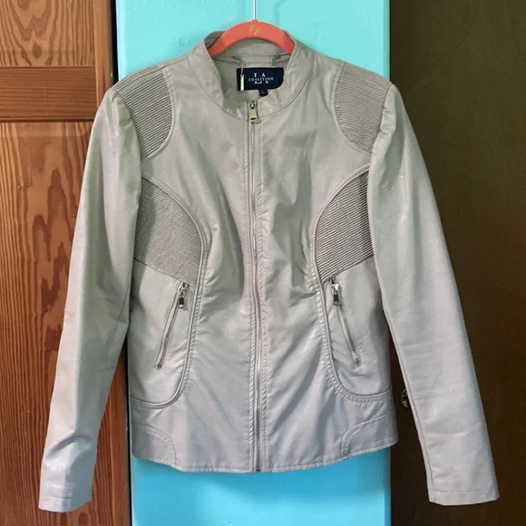 LA Coalition Beige Faux Leather Motorcycle Jacket - Picture 1 of 5